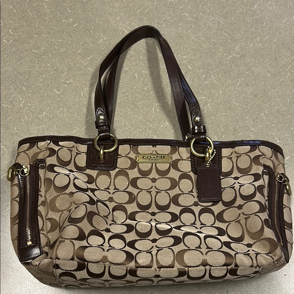 Coach Tan and Brown Signature Tote Bag